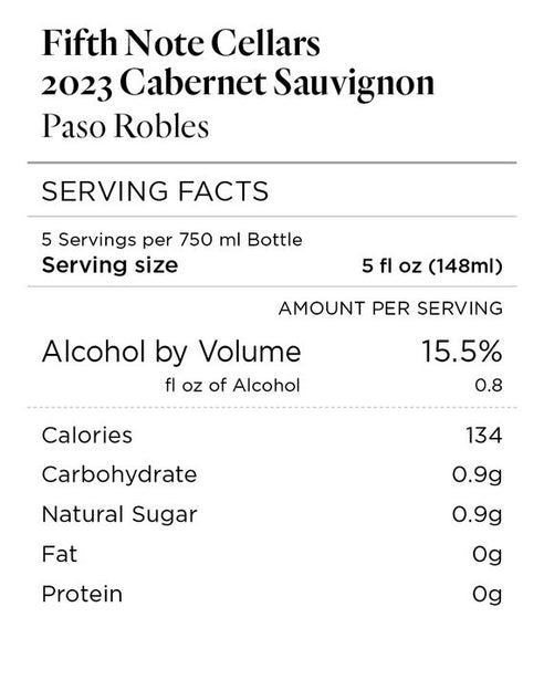 Fifth Note Cellars 2023 Cabernet Sauvignon, Paso Robles