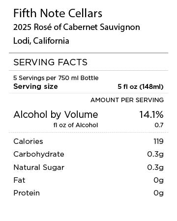 Fifth Note Cellars Rosé of Cabernet Sauvignon Nutritional Facts
