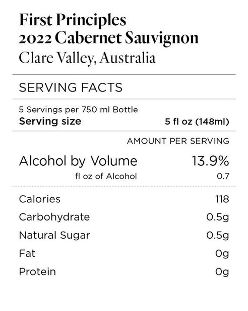 First Principles 2022 Cabernet Sauvignon Clare Valley, Australia