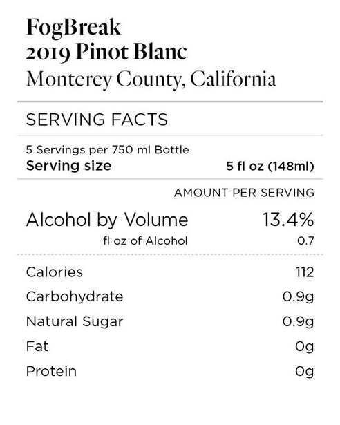 FogBreak 2019 Pinot Blanc Monterey County, California