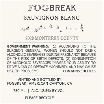FogBreak 2020 Sauvignon Blanc Monterey County, California