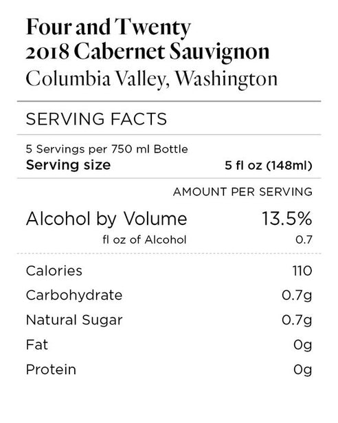 Four and Twenty 2018 Cabernet Sauvignon Columbia Valley, Washington