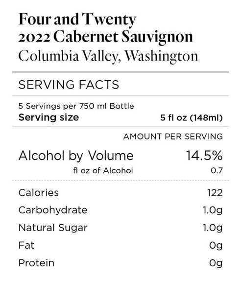 Four and Twenty 2022 Cabernet Sauvignon Columbia Valley, Washington