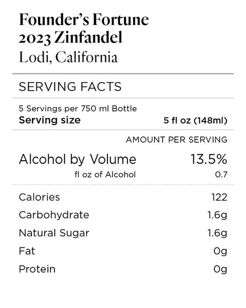 Founder's Fortune 2023 Zinfandel Lodi, California