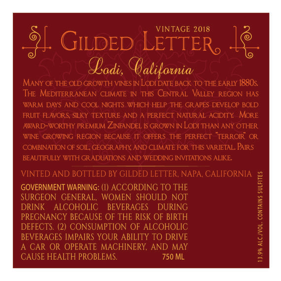 Gilded Letter 2018 Zinfandel Lodi, California