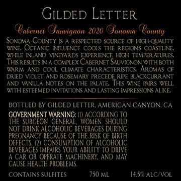 Gilded Letter 2020 Cabernet Sauvignon Sonoma County, California