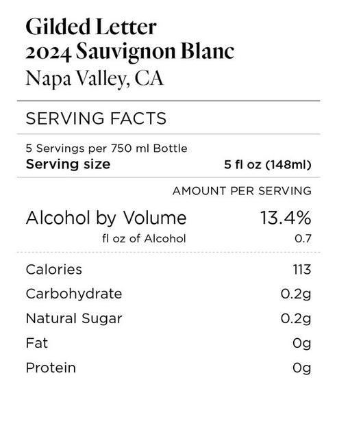 Gilded Letter 2024 Sauvignon Blanc Napa Valley, California