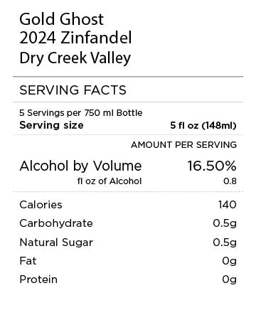 Gold Ghost Zinfandel nutritional information