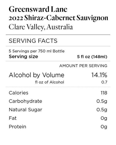 Greensward Lane 2022 Shiraz Cabernet Sauvignon Clare Valley, Australia