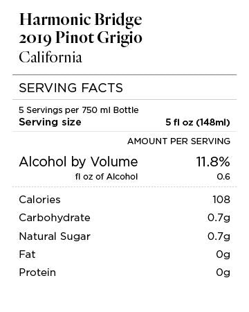 Harmonic Bridge 2019 Pinot Grigio, California