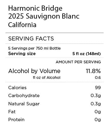 Harmonic Bridge Sauvignon serving facts