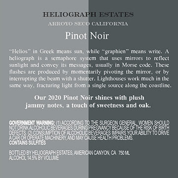 Heliograph Estates 2020 Pinot Noir Arroyo Seco, California