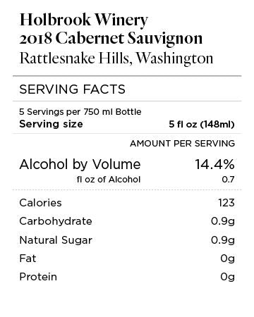 Holbrook Winery 2018 Cabernet Sauvignon Rattlesnake Hills, Washington