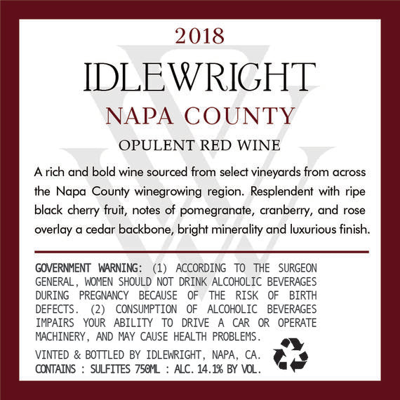 Idlewright 2018 Opulent Red Napa County, California