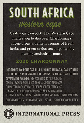 International Press 2020 Chardonnay Western Cape, South Africa