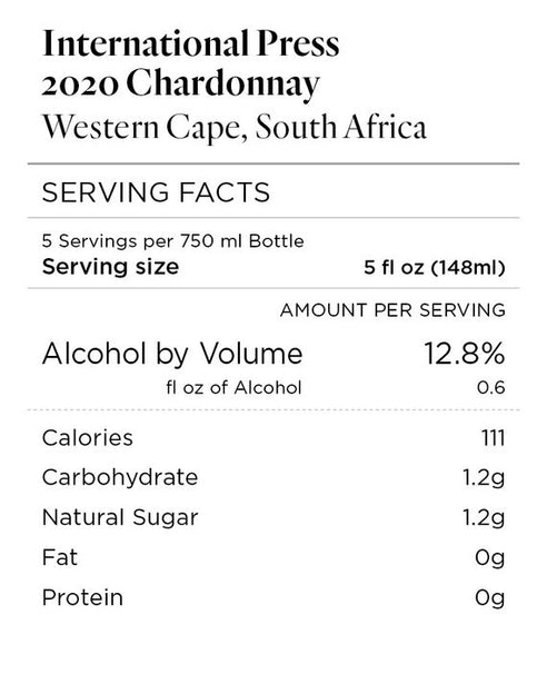 International Press 2020 Chardonnay Western Cape, South Africa