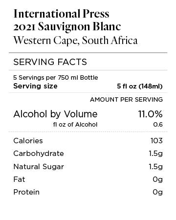 International Press 2021 Sauvignon Blanc Western Cape, South Africa