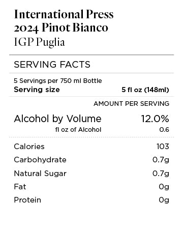 International Press 2024 Pinot Bianco Nutrition