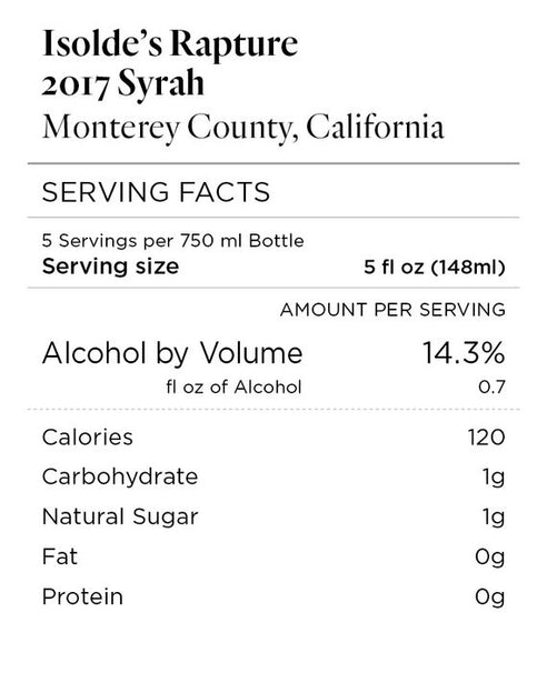 Isolde's Rapture 2017 Syrah Monterey County, California