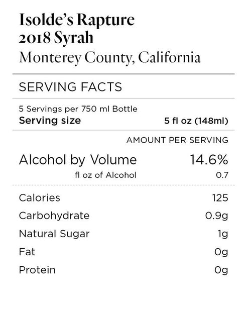Isolde's Rapture 2018 Syrah Monterey County, California 