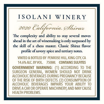 Isolani Winery 2020 Shiraz California