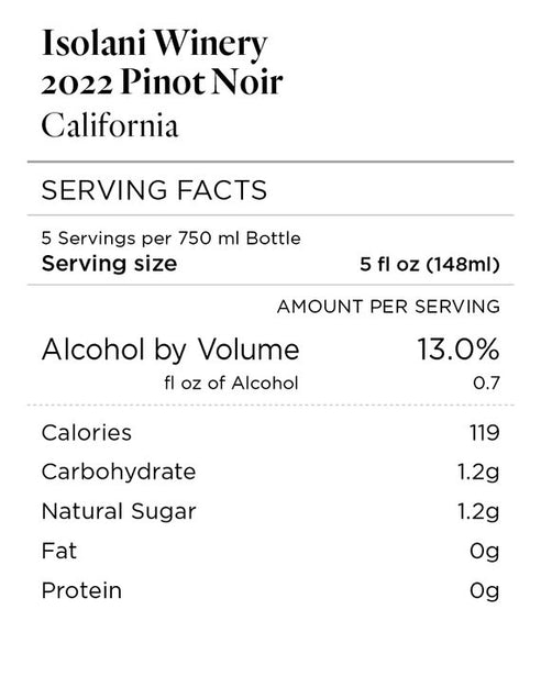 Isolani Winery 2022 Pinot Noir, California