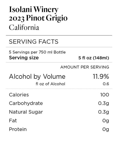 Isolani Winery 2023 Pinot Grigio, California
