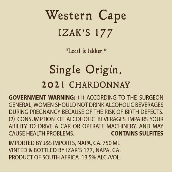 Izak's 177 2021 Chardonnay Western Cape, South Africa