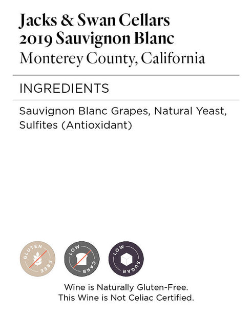 Jacks & Swan Cellars 2019 Sauvignon Blanc Monterey County, California