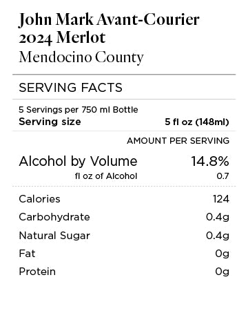 John Mark Avant-Courier 2024 Merlot Serving Facts