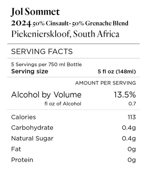 Jol Sommet 2024 Cinsault - Grenache Blend Piekenierskloof, South Africa