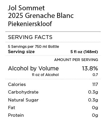 Jol Sommet Grenache Blanc serving facts