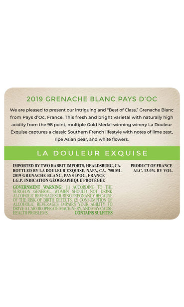 La Douleur Exquise 2019 Grenache Blanc Pays d'Oc IGP, France