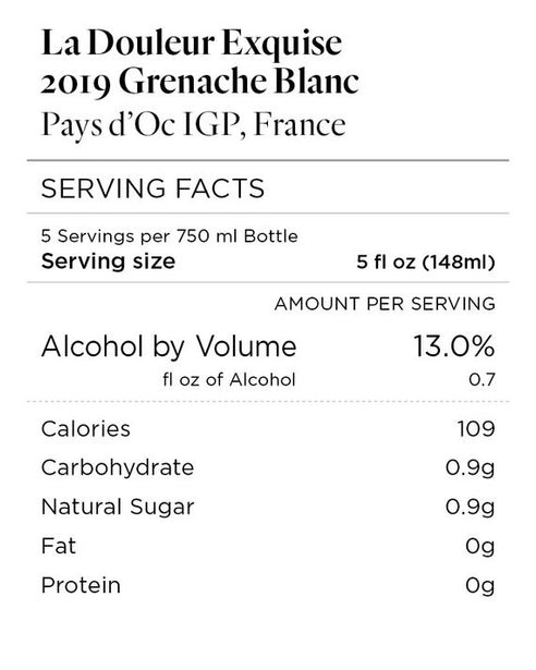 La Douleur Exquise 2019 Grenache Blanc Pays d'Oc IGP, France