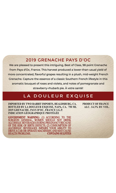 La Douleur Exquise 2019 Grenache Pays d'Oc IGP, France