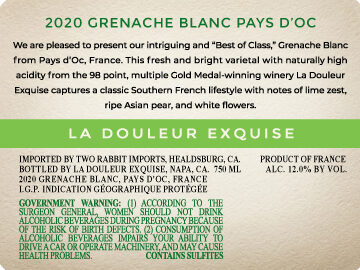 La Douleur Exquise 2020 Grenache Blanc Pays d'Oc IGP, France