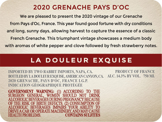 La Douleur Exquise 2020 Grenache Pays d'Oc IGP, France