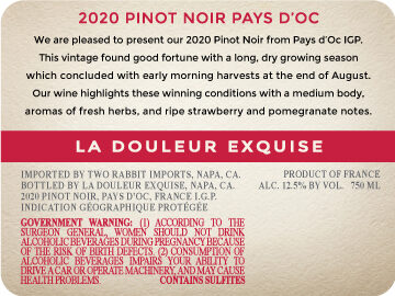 La Douleur Exquise 2020 Pinot Noir Pays d'Oc IGP, France