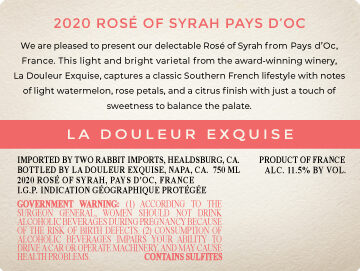 La Douleur Exquise 2020 Rosé of Syrah Pays d'Oc IGP, France