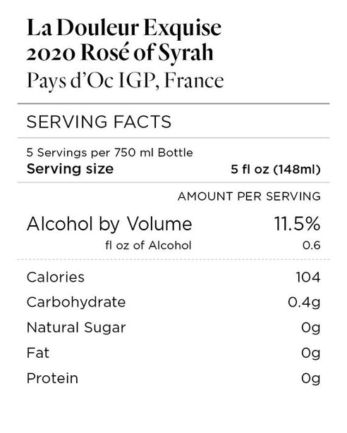 La Douleur Exquise 2020 Rosé of Syrah Pays d'Oc IGP, France