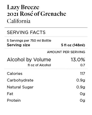 Lazy Breeze 2021 Rosé of Grenache, California