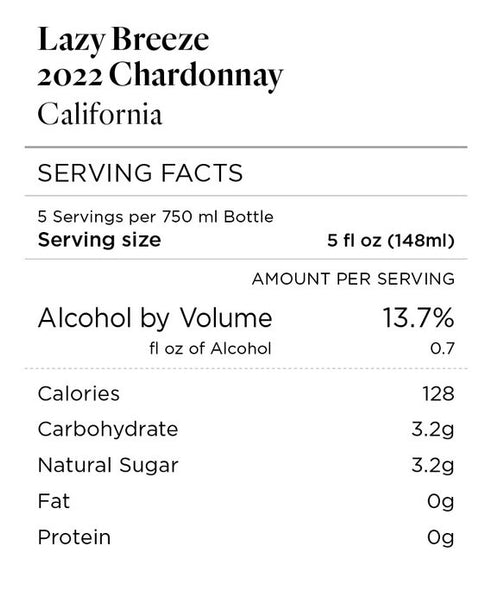 Lazy Breeze 2022 Chardonnay, California
