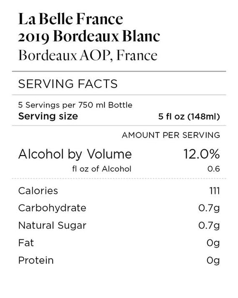 La Belle France 2019 Bordeaux Blanc Bordeaux AOP, France