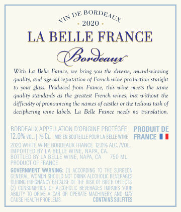 La Belle France 2020 Bordeaux Blanc Bordeaux AOP, France