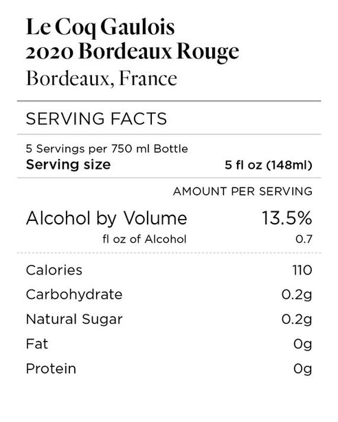 Le Coq Gaulois 2020 Bordeaux Rouge Bordeaux AOP, France