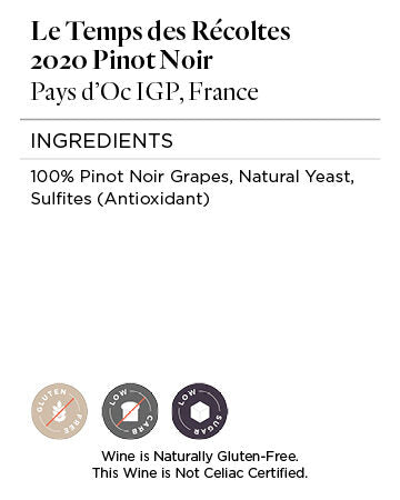 Le Temps des Récoltes 2020 Pinot Noir Pays d'Oc IGP, France