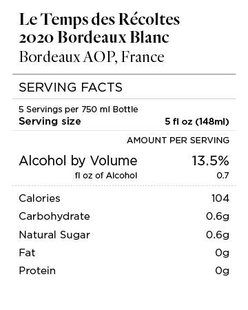 Le Temps des Récoltes 2020 Bordeaux Blanc Bordeaux AOP, France