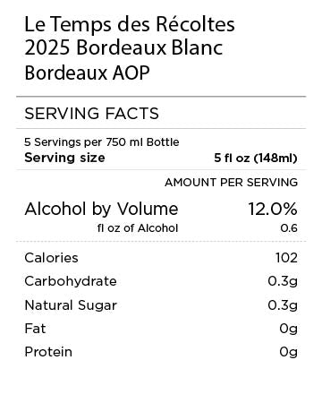 Le Temps Bordeaux Blanc Serving Facts