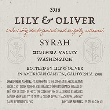 Lily & Oliver 2018 Syrah Columbia Valley, Washington
