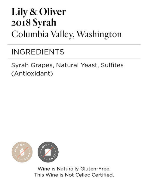 Lily & Oliver 2018 Syrah Columbia Valley, Washington